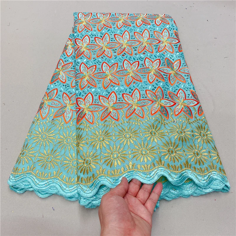 

5 ярдов, сухая кружевная ткань, новейшая Тяжелая вышивка бисером, африканская швейцарская вуаль из 100% хлопка, популярная в Дубае, для вечерни...
