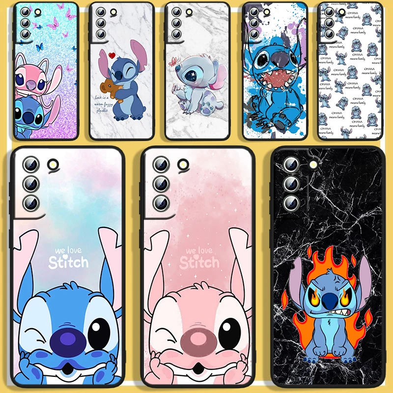 

Disney OHANA Stitch Cute Phone Case For Samsung S8 S9 S10 S20 S21 S22 Plus 4G S10e 5G Lite Ultra FE Black Iuxury Back Soft Capa