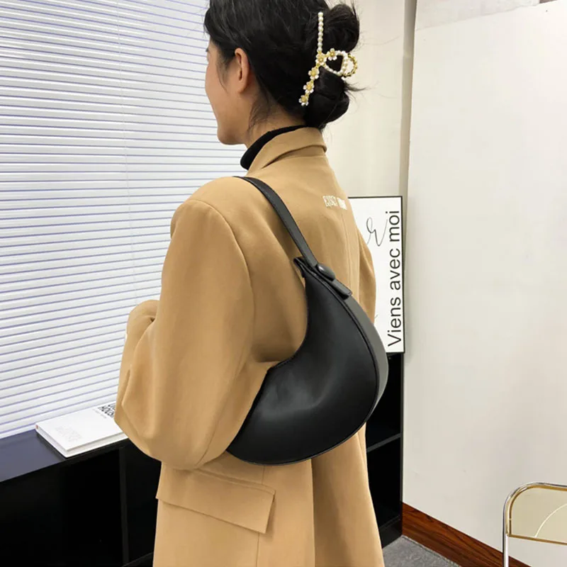 LOERSS Half Moon Women Shoulder Bag PU Leather Solid Color Underarm Bag 2023 Designer Female Purses and Handbags Tote bag