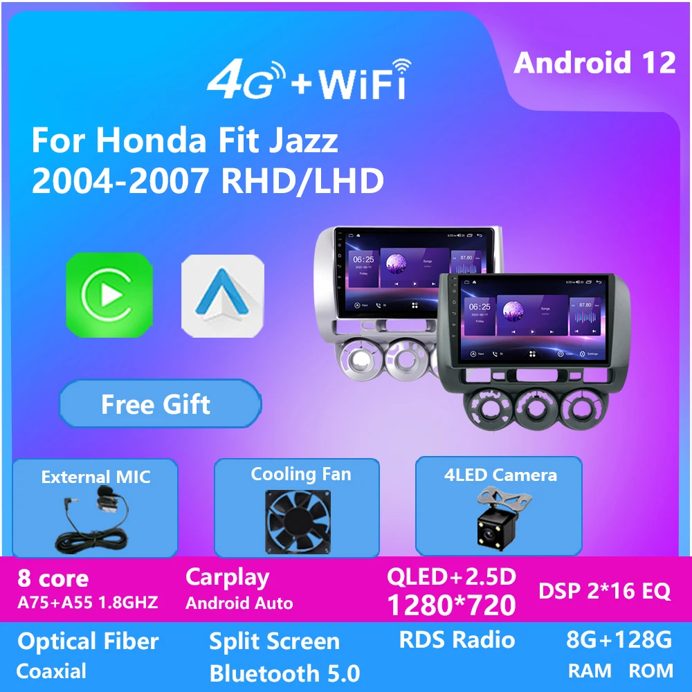 

Android Head Unit Car Multimedia for Honda FIT JAZZ 2004-2008 Full Touch Ips Screen with Video Audio Gps Navigation