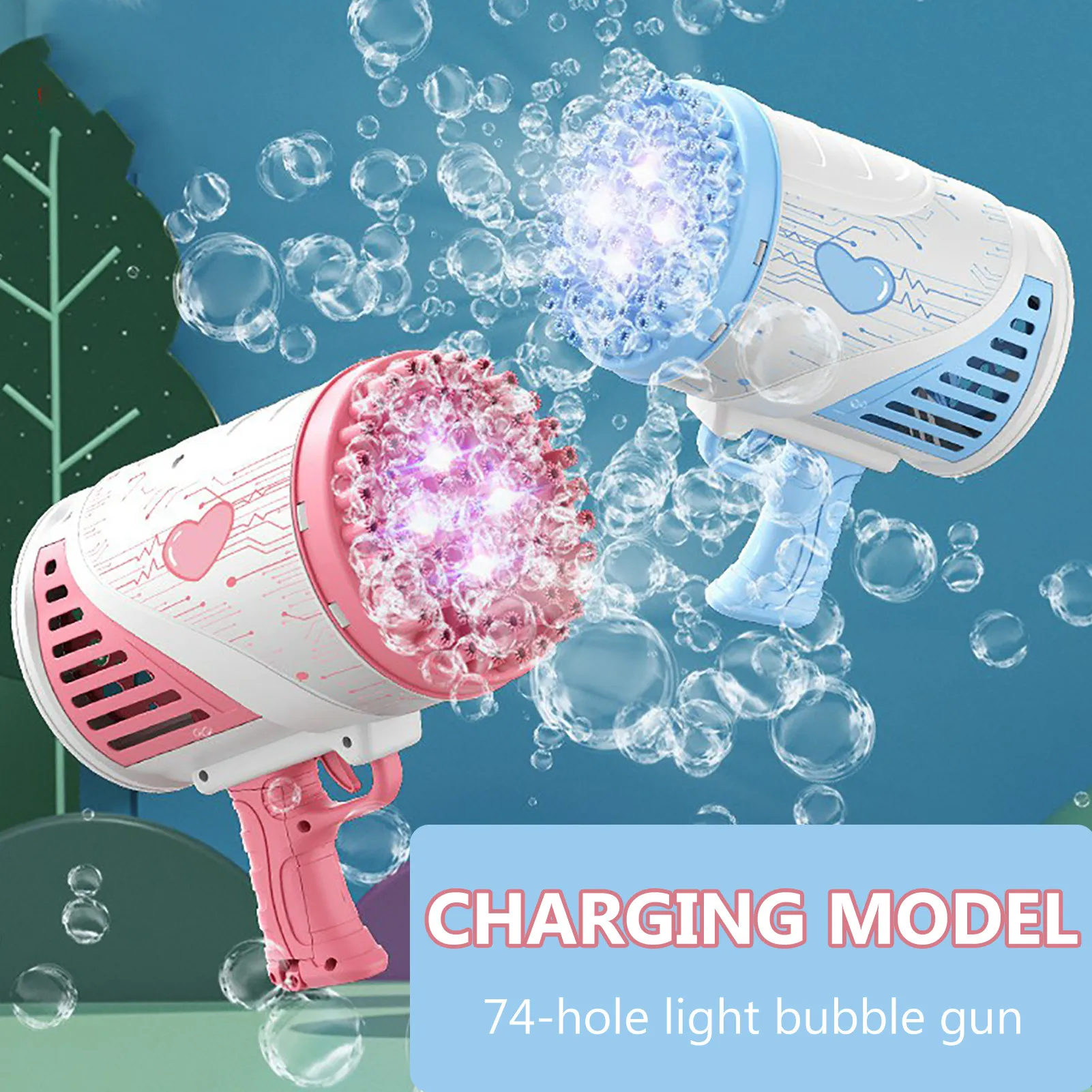 

74 Holes Rocket Bubble Machine Automatic Bubble Blower with LED Lights for Party Favors Kids Summer Outdoor Toys Birthday Gift