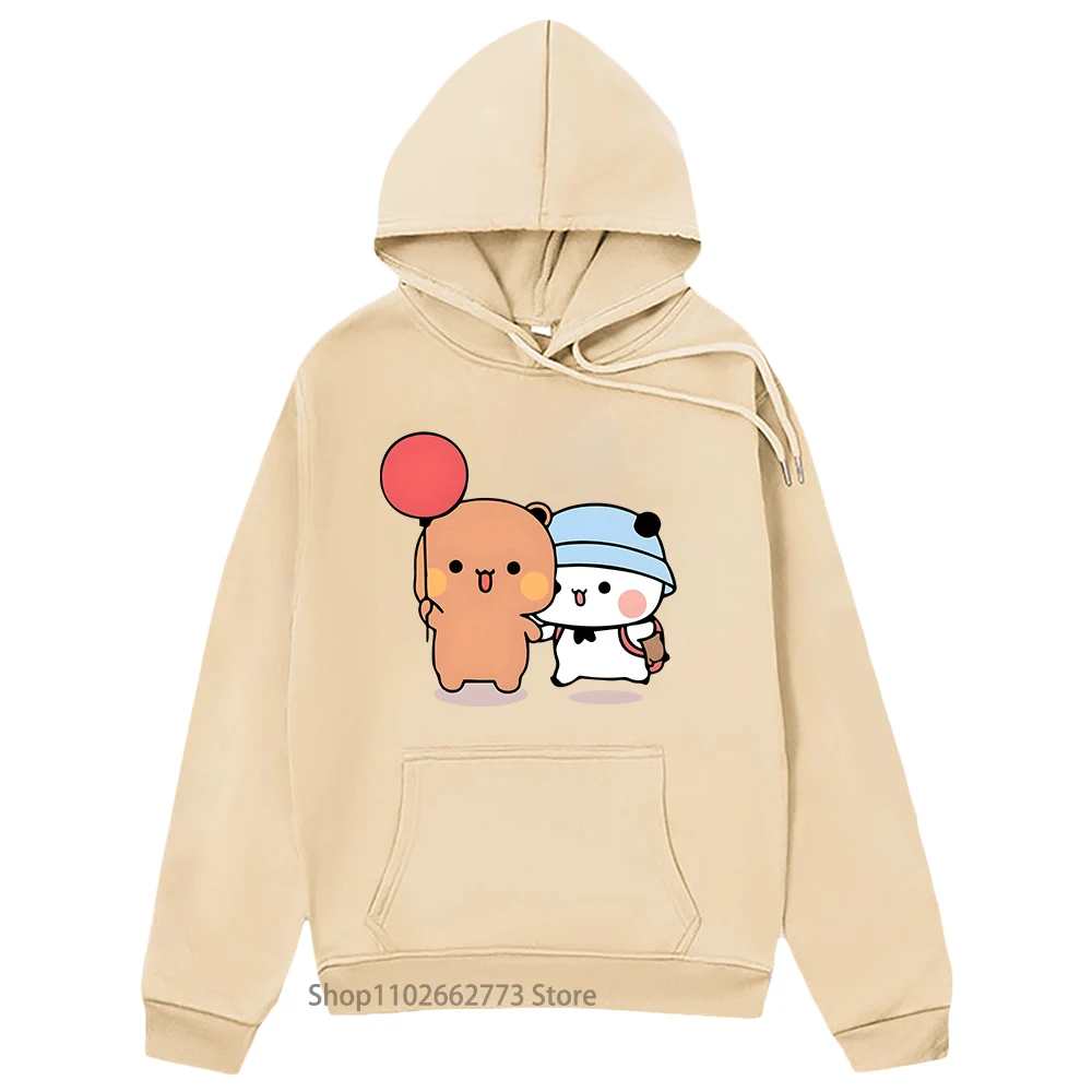 Bubu and Dudu Hugs Love Balloon Hoodies Panda Bear Graphic Sweatshirt Women Kawaii Print Pullover Spring Winter Tops Men Casual
