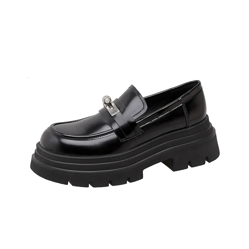 AIYUQI Loafers Women Genuine Leather Lock 2023 New British Style Women Shoes Platform Student Ladies Shoes