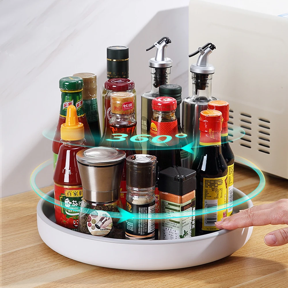 

25/30CM Rotating Tray 360 Rotation Fruit Cosmetic Storage Kitchen Accessories Anti-slip Seasoning Storage Rack Multifunction