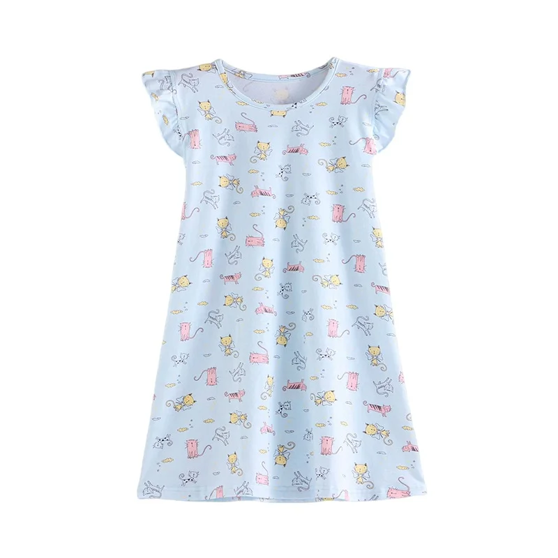 Cartoon Printed Home Clothes Pajamas for Girls Night Dress Summer Princess Lycra Children's Short Sleeve Female Baby Thin Cute enlarge