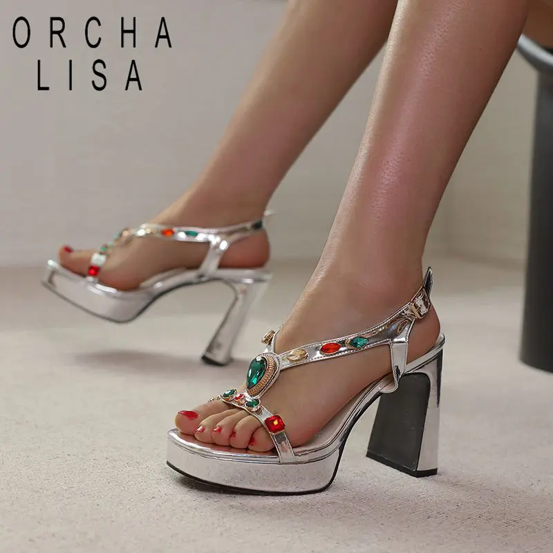 

Женские босоножки на массивном каблуке, платформе 10 см, 2 см