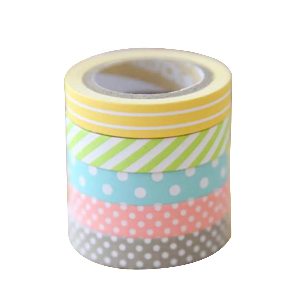 

5Pcs Decorative DIY Tape Washi Candy Color Scrapbooking Craft Rainbow Sticky Tape for School Supplies