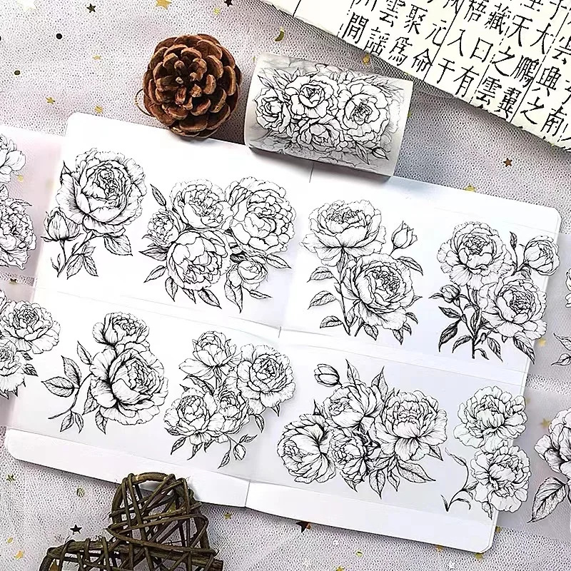 

Vintage Black Flower Floral Washi PET Tape for Card Making DIY Scrapbooking Decorative Sticker
