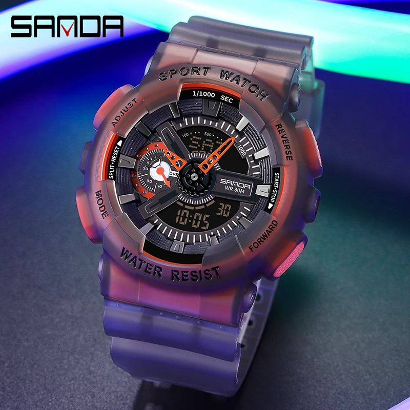 Sanda new 3029 watch luminous fashion personality Electronic Watch fluorescence watch Shell Man Watch