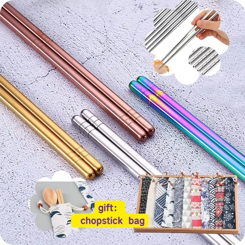

1-5 ps Reusable Sushi Chopsticks Set 304 Stainless Steel Non-Slip Japanese Food Chinese Korean Metal Chop Stick Dishwasher Safe