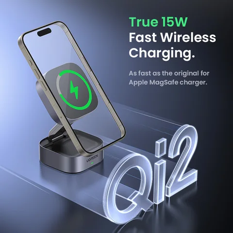 UGREEN Qi2 Магнитная подставка для беспроводного зарядного устройства 25 Вт Подставка для зарядки 2-в-1 для iPhone 15 16 Pro Max/AirPods для быстрого зарядного устройства MagSafe