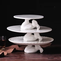 european style white porcelain rabbit cake plate round ceramic fruit plate party display tray cute cartoon rabbit tray tableware