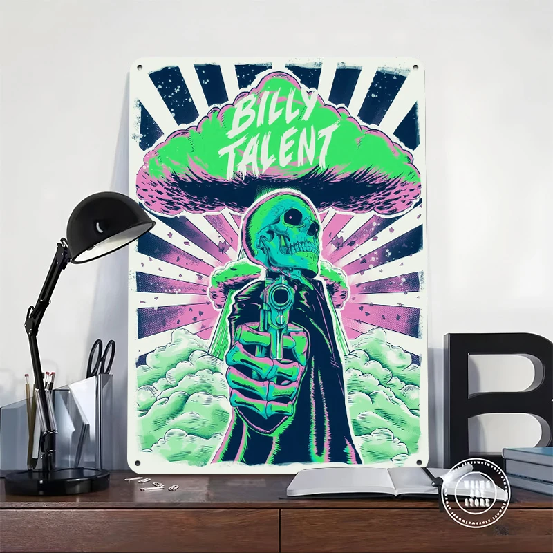 Фото Металлическая табличка-постер Billy Talent Skull With Gun: винтажный ретро-декор для фанатов, украшение для дома и рабочего стола №2