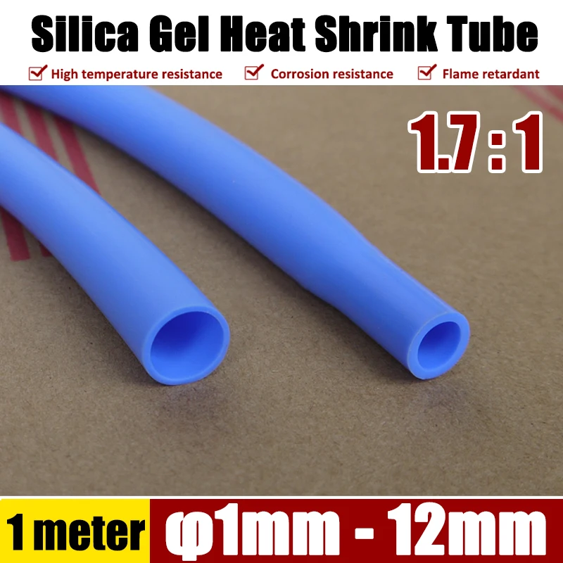 

1Meter Dia 0.8mm-40mm Blue Silica Gel Heat Shrink Tube 1.7:1 Thermal Cable Sleeve Insulated Cable Wire Heatshrink Tube