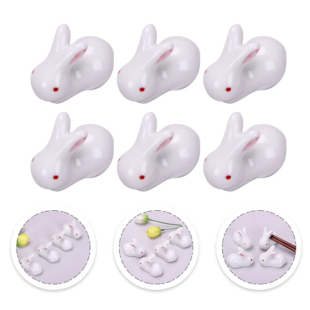 

6 Pcs Dining Table Little White Rabbit Chopsticks Rest Mini Bunnies Japanese Holder Ceramics Racks