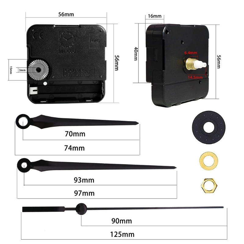 Quartz Clock Movement with Hands Shaft Length 0.57'' Thread Height 0.26 Inches |