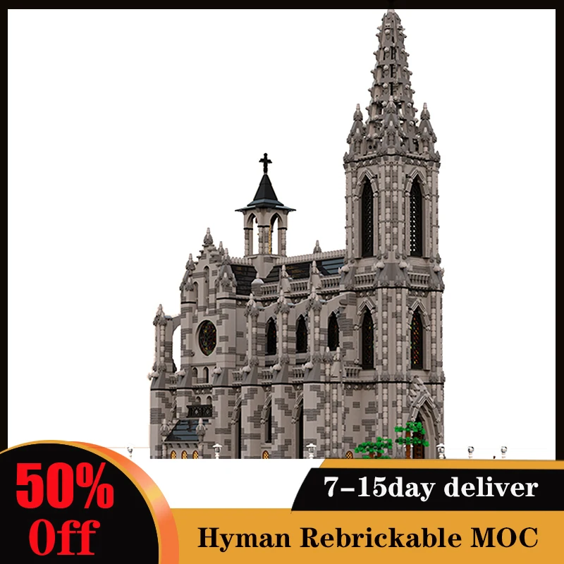 

MOC World Modular Cathedral Building Blocks Street View Architecture Collection Church Model DIY House Bricks For Children Gift