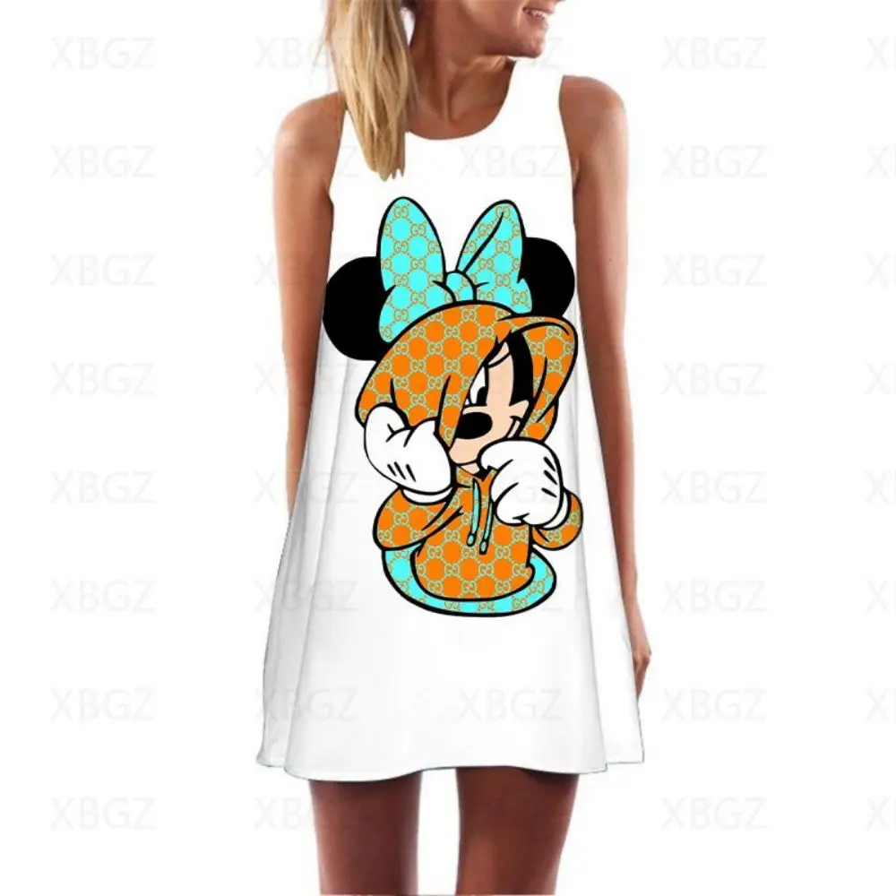 Платье женское в стиле бохо с Минни Маус пикантное модное летнее мини-платье без