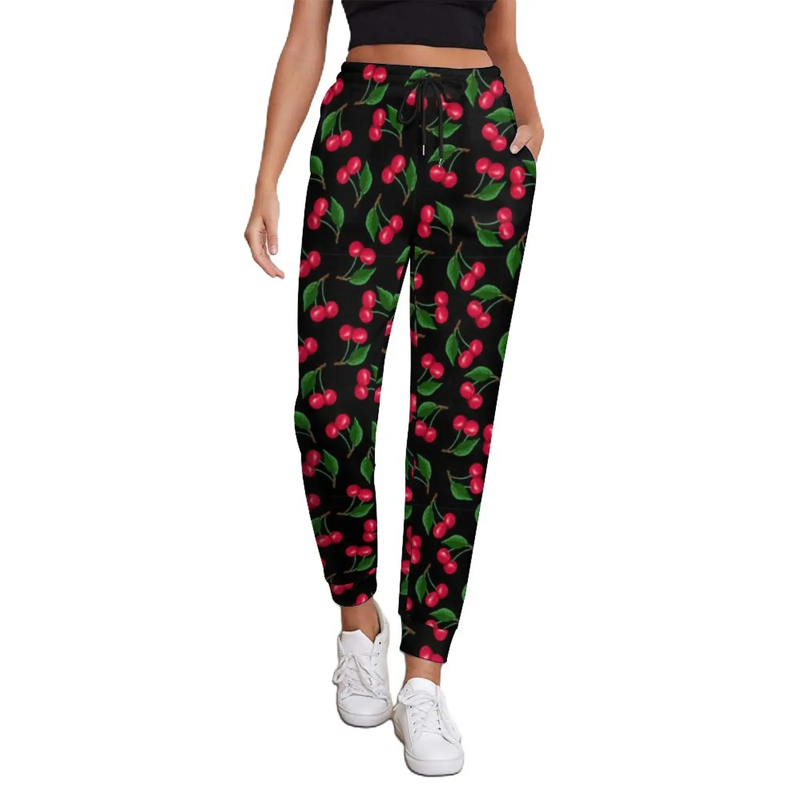 

Cute Fruit Pants Red Watercolor Cherries Streetwear Sweatpants Spring Woman Elegant Design Oversize Trousers Birthday Gift