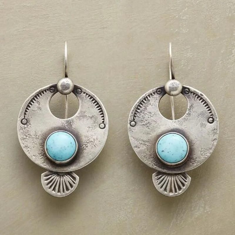 

Vintage Round Blue Stone Boho Earrings for Women Ethnic Silver Color Metal Geometry Eagle Dangle Earrings Jewelry