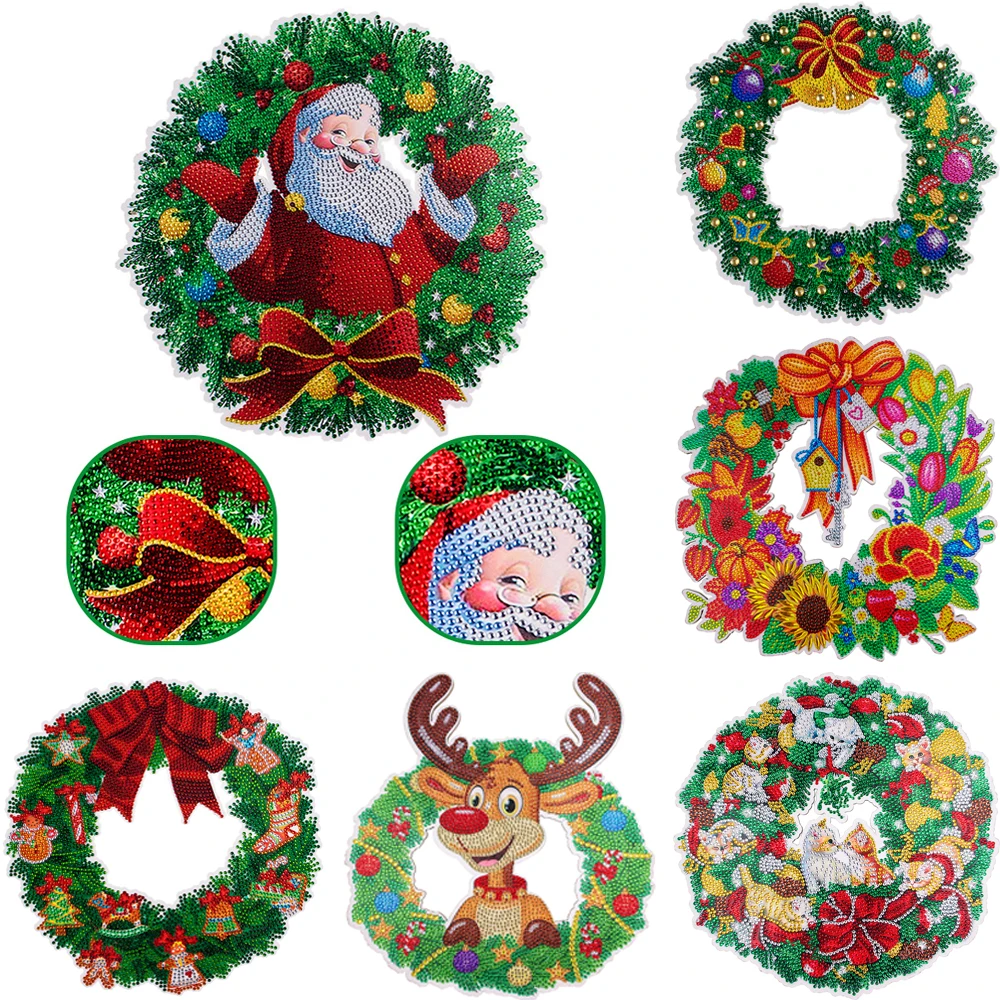 

5D DIY Diamond Painting Christmas Wreath Santa Claus Flowers Special Shaped Diamond Art Mosaic Crafts Kits Home Door Decor Gift