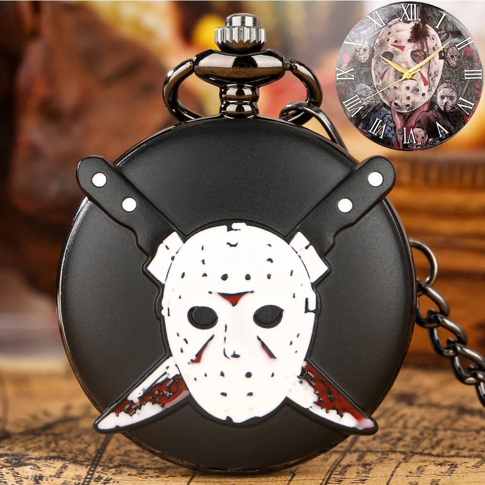 

Новые черные кварцевые карманные часы с двойным ножом и циферблатом в стиле панк с черепом, ожерелье с подвеской, уличная вечерние, подарки на Хэллоуин, ювелирные изделия для мужчин и женщин