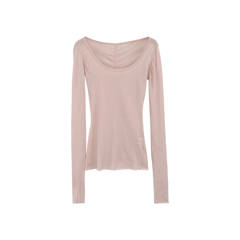 Женская Однотонная футболка с длинным рукавом и круглым вырезом