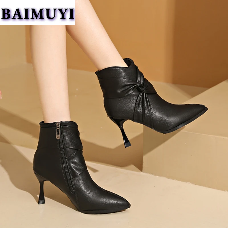 Женские ботильоны на высоком каблуке с острым носком 2025