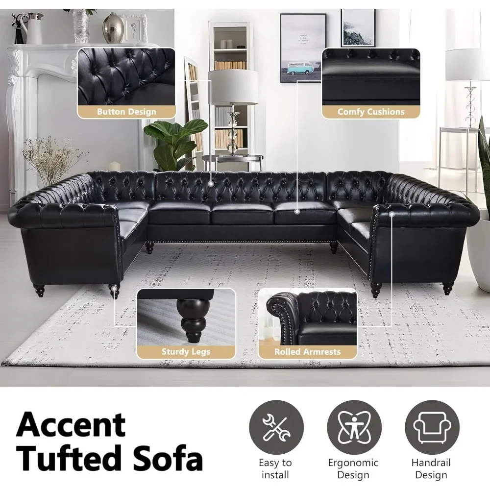 U-образный диван секционный кожаный из искусственной кожи 9-местный мягкий с