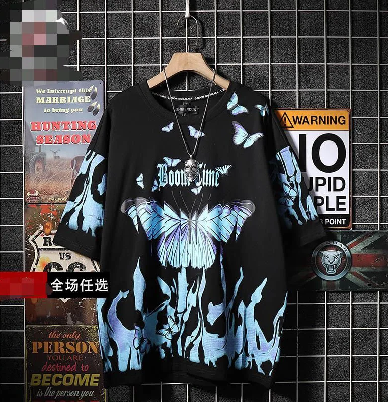 

Blue Butterfly T Shirt Men 2022 Harajuku Hip Hop Short Sleeve Tees Casual Tops Streetwear Oversized T Shirts Cotton Mens Clothes