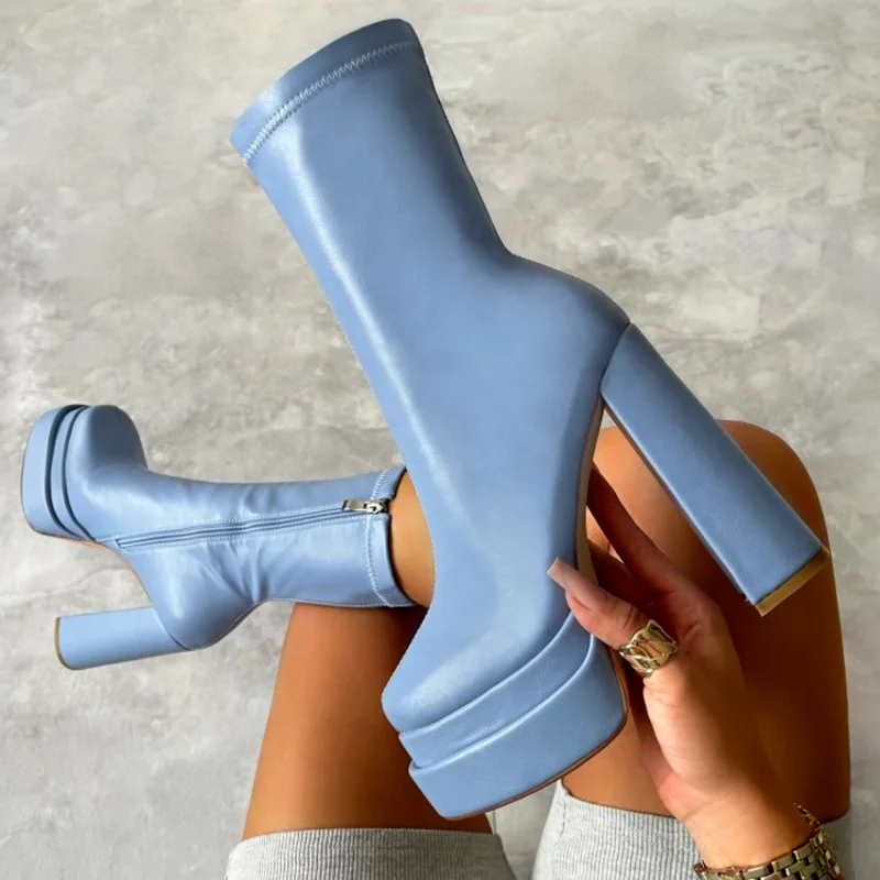 Double Platform Women's Boots Zipper 