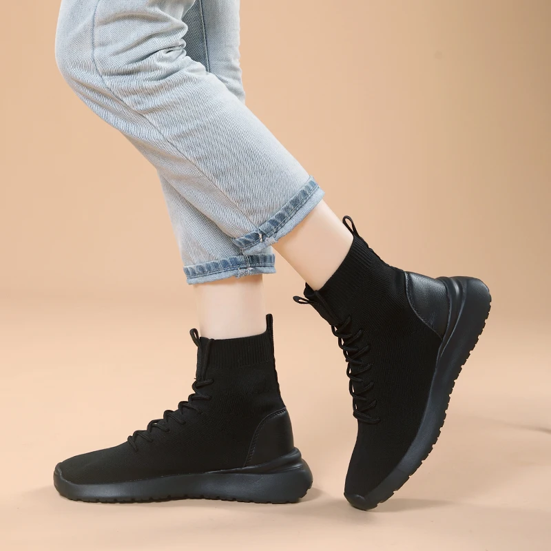 STRONGSHEN Women Running Shoes Flats Fashion Sneaker Sports Socks Shoes Breathable Casual Elasticity Vulcanize Ankle Boots