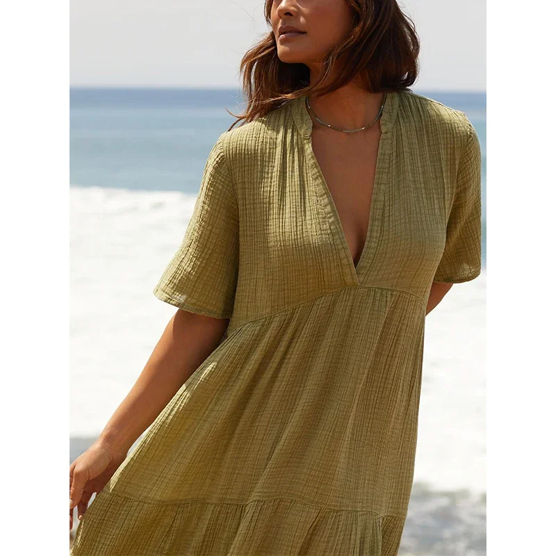 Муслиновые летние платья из 100% хлопка и марли для женщин 2024 сарафан с короткими