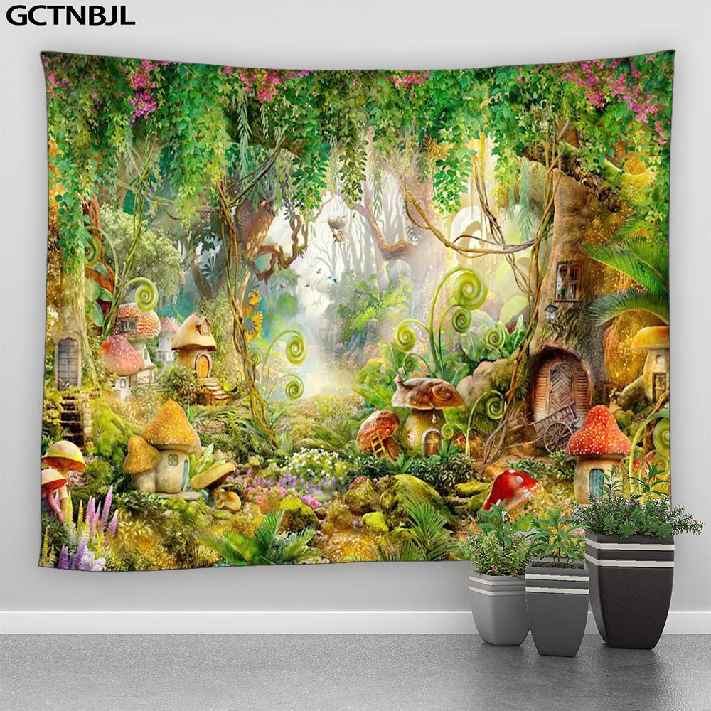 

Сказочный гобелен в виде грибов, настенный комнатный декор в стиле бохо, сказочный лес, для спальни, гостиной, спальни