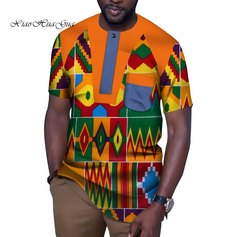 

Summer African Men Clothes Causal Party Men Short Sleeve O-Neck Tops Tees Dashiki Men Top Shirt Bazin Riche Ankara Print WYN924