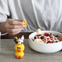 6pcs kawaii fruit fork set cartoon food picks for kids bento accessories cake dessert salad forks with holder for home picnic