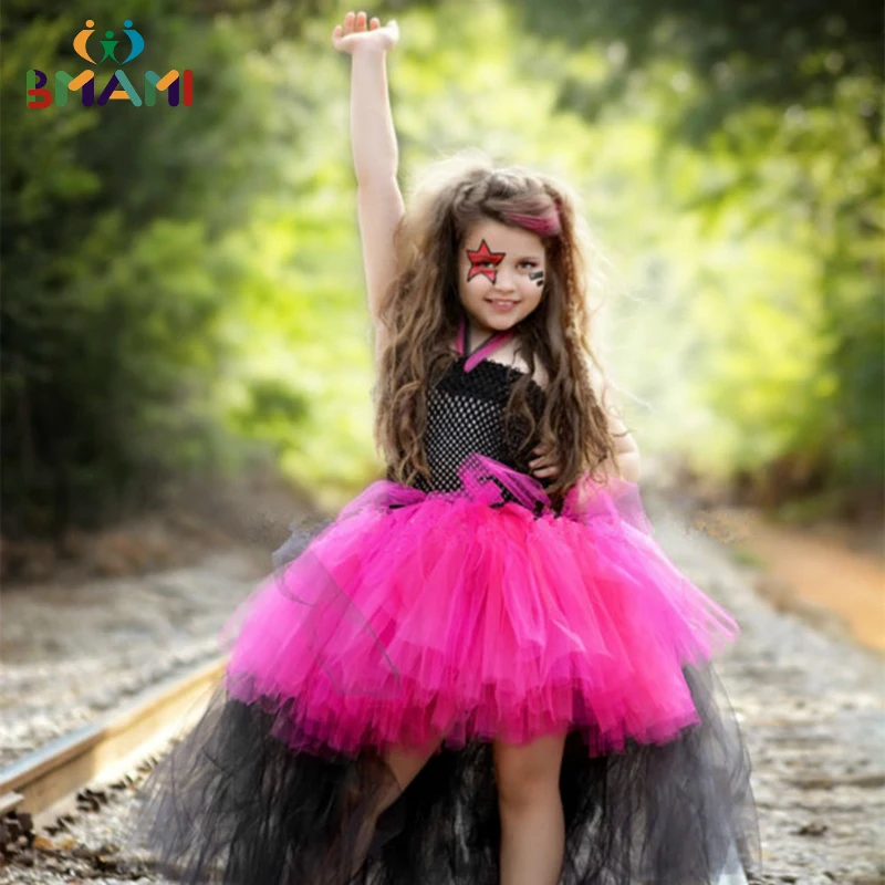 Rock Girl Tulle Tutu Dress Christmas Halloween Costume Cosplay Kid Birthday Photo Prop Performance Dresses Age 8 9 10 | Детская одежда