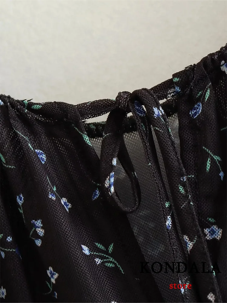 Пикантные шифоновые боди KONDALA с цветочным принтом черные прозрачные облегающие