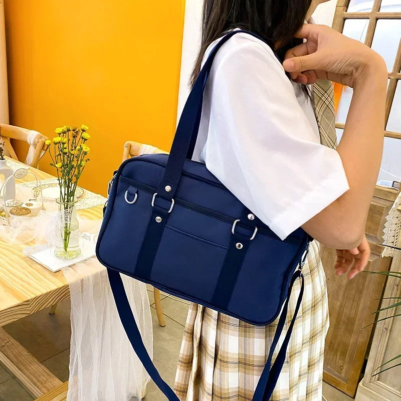 Japoński styl JK różowa jednolita torba na ramię damska bagaż o dużej pojemności materiałowa komputer