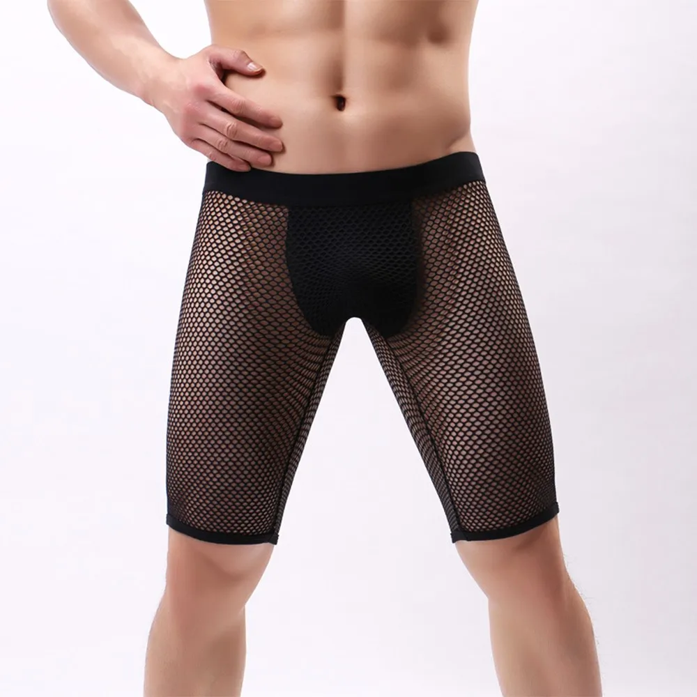 

Men's Panties Sexy Boxer Briefs Fishnet Mesh Underpants Long Boxer Running Sports Perspective Breathable Underwear