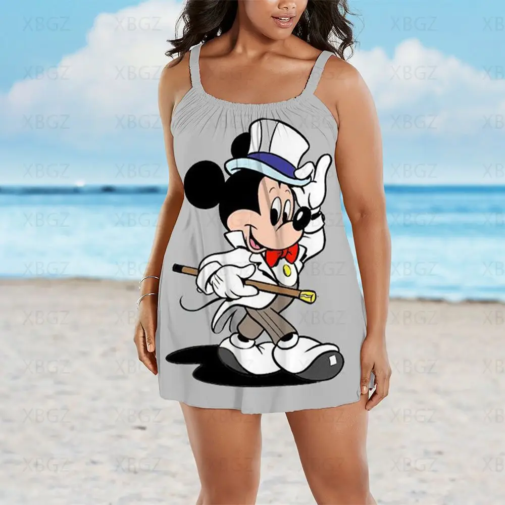 Elegant Dresses for Women Sleeveless Plus Size Summer Outfits Woman 2022 Sexy Beach Dress Chic Cartoon Disney Print Mickey Loose