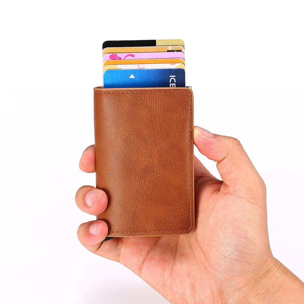 

Rfid Safe Anti-theft Smart Wallet for Men PU Leather Aluminium Bank Credit Card Holder Small Money Clip Thin Business Card Case