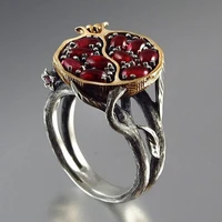 milangirl vintage fruit fresh red garnet rings for women gifts resin stone pomegranate jewelry ancient anniversary ring