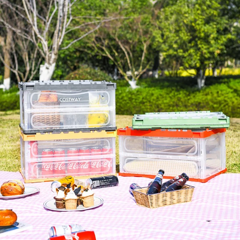 

4 Pack Collapsible and Stackable Plastic Storage Bins with Attached Lid Storage Boxes