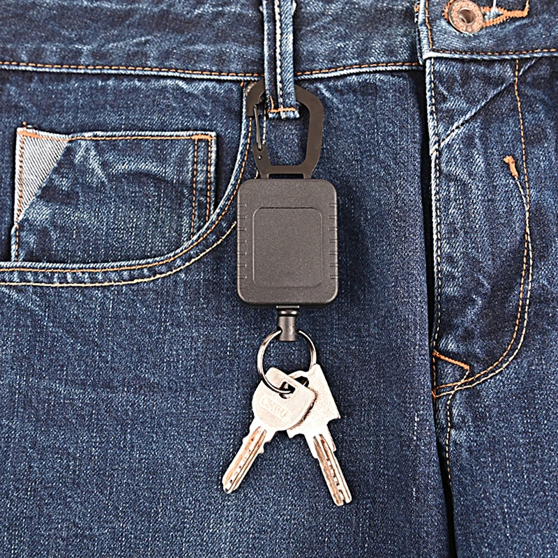 

1 PC Retractable Badge Steel Wire Cord Pull Key Ring Carabiner Car Key Chain EDC Tool