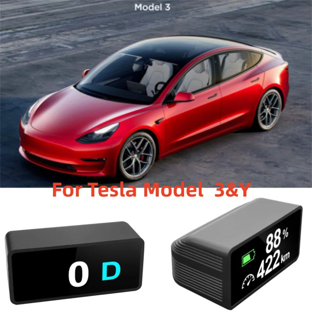 

For Tesla Model 3/Y 2017-2023 HUD Embedded Speedometer Head Up Display Car Battery Percentage Temperature Mini Portable