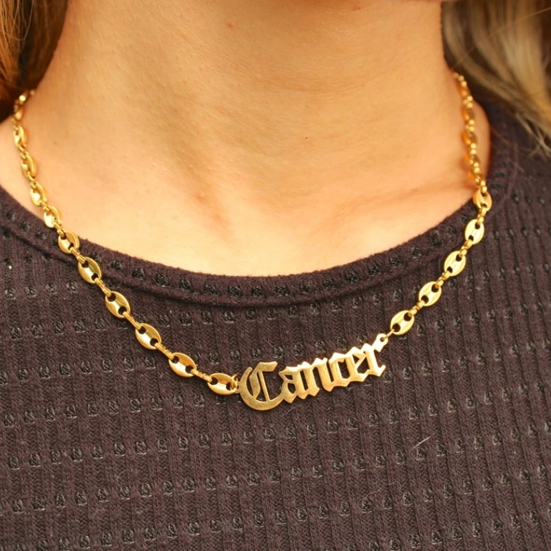 

Custom Coffee Bean Chain Name Necklace Women Girl Best Gifts Stainless Steel Gold Color Old English Nameplate Necklace Jewelry