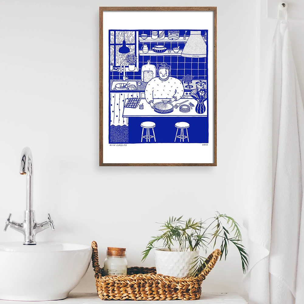 

Blue Cook Read Swim Girl Picture Print Canvas Paintings Posters Nordic Abstract Life Wall Art For Living Room Bedroom Home Decor