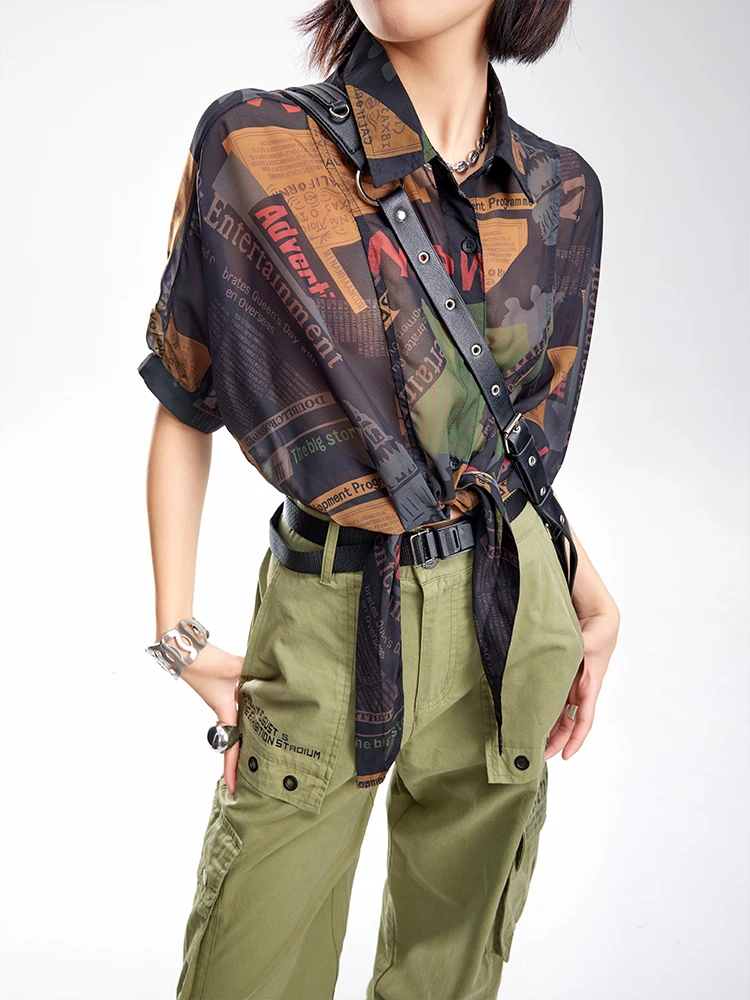 Tuogu Fashion Brand Short Strap Print Shirts Women Half Sleeve 2024 Summer New Design Sense Top |