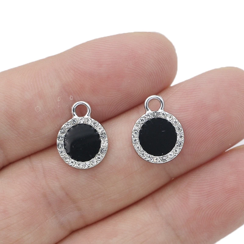 

10Pcs Gold Plated Black Enamel Round Crystal Charm Pendant Jewelry Making Bracelet Necklace DIY Earrings Accessories Craft